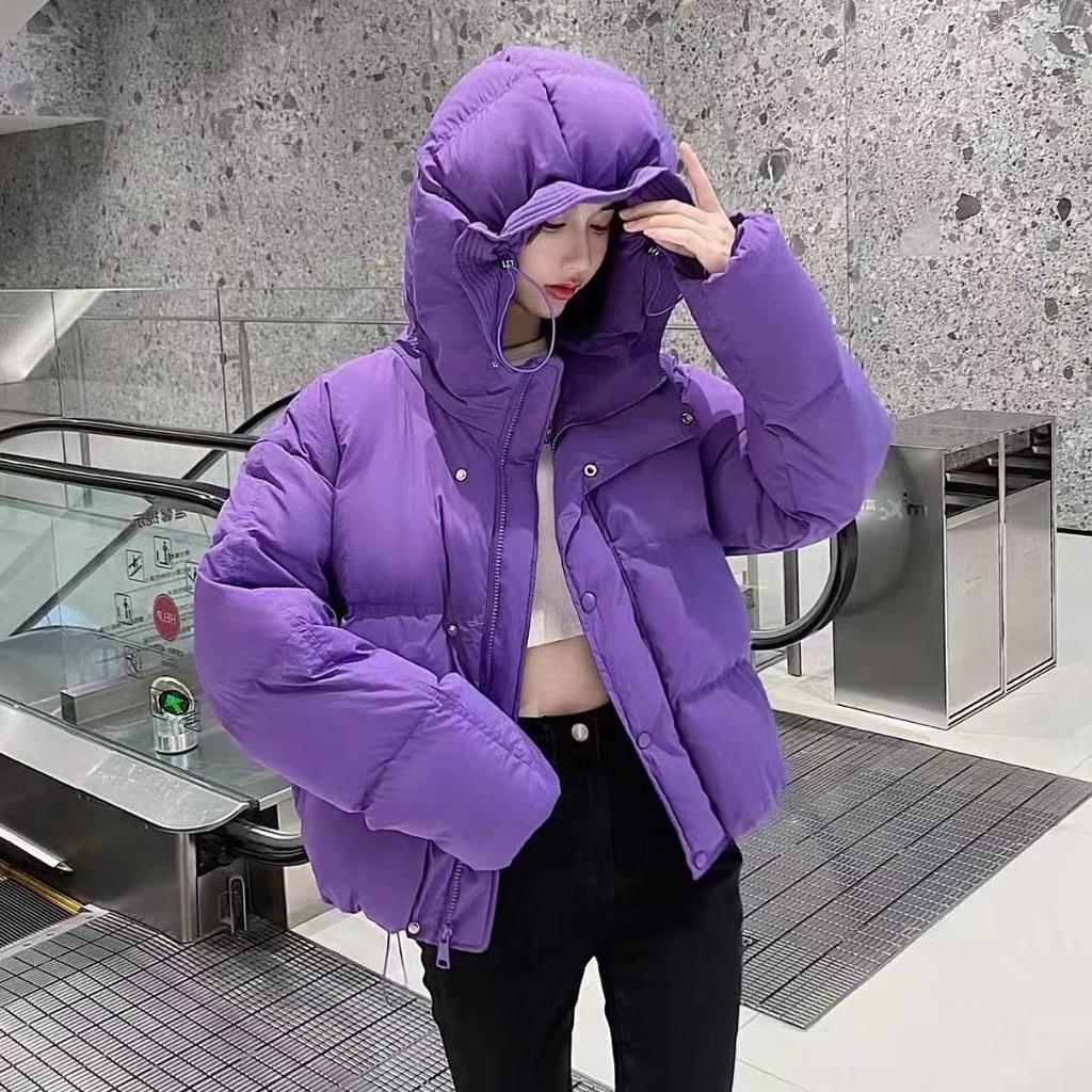 Winter Fashion Loose Women Short Bread Coat with Flower Hooded Warm Thicken Jacket