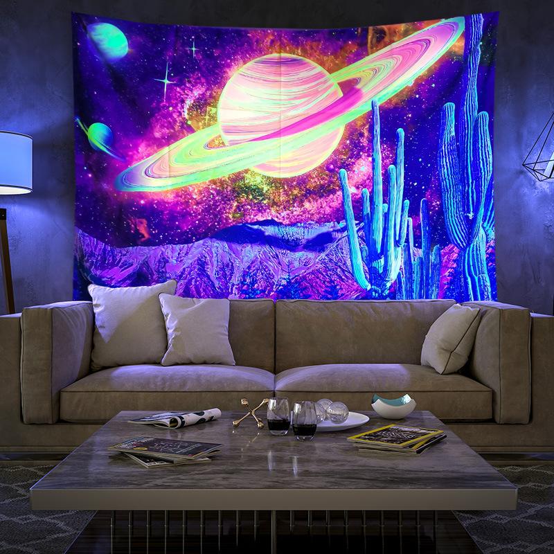 Fluorescent Mushroom Wall Hanging Tapestry Glows Under Uv Light Psychedelic Tarot Home Decor Night Luminous Mandala 85x75cm