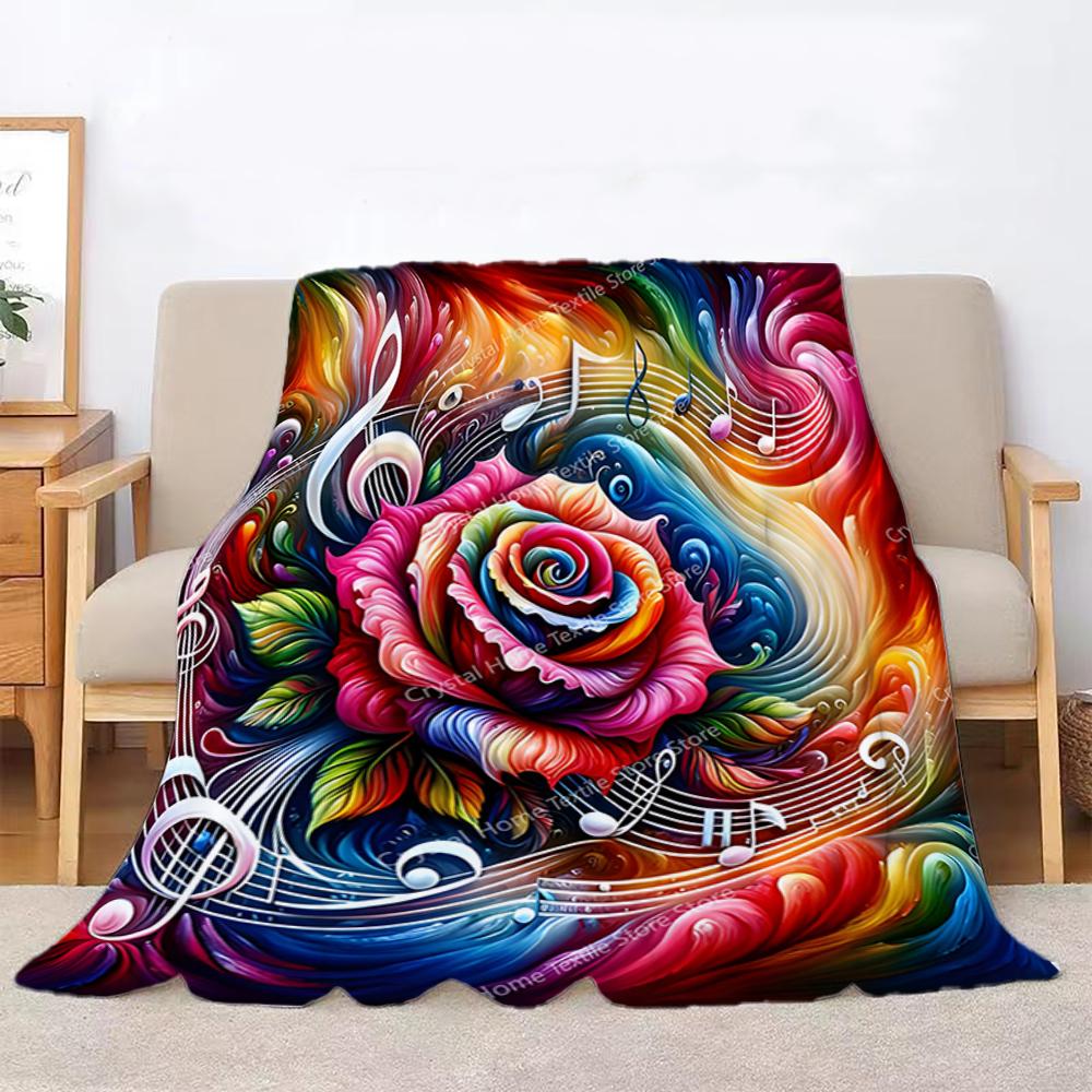 Multicolor Floral & Musical Notes Design Flannel Fluffy Throw Camping Blankets for Children Sofa Throw Thin Blanket Fashion Gift