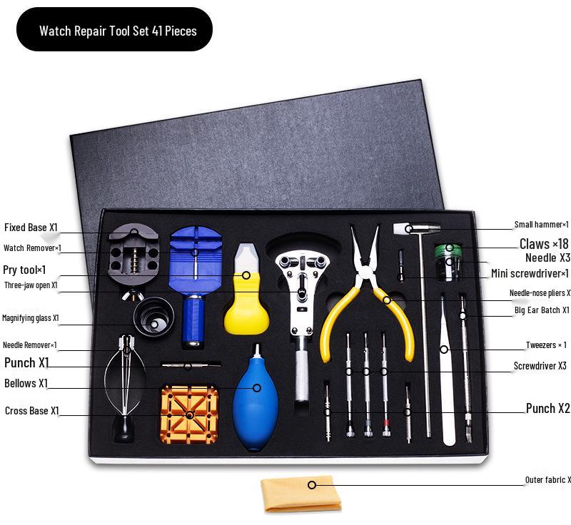 37-Piece Watch Repair Toolkit: Band Link Remover, Back Case Opener, Disassembly & Battery Replacement Tools