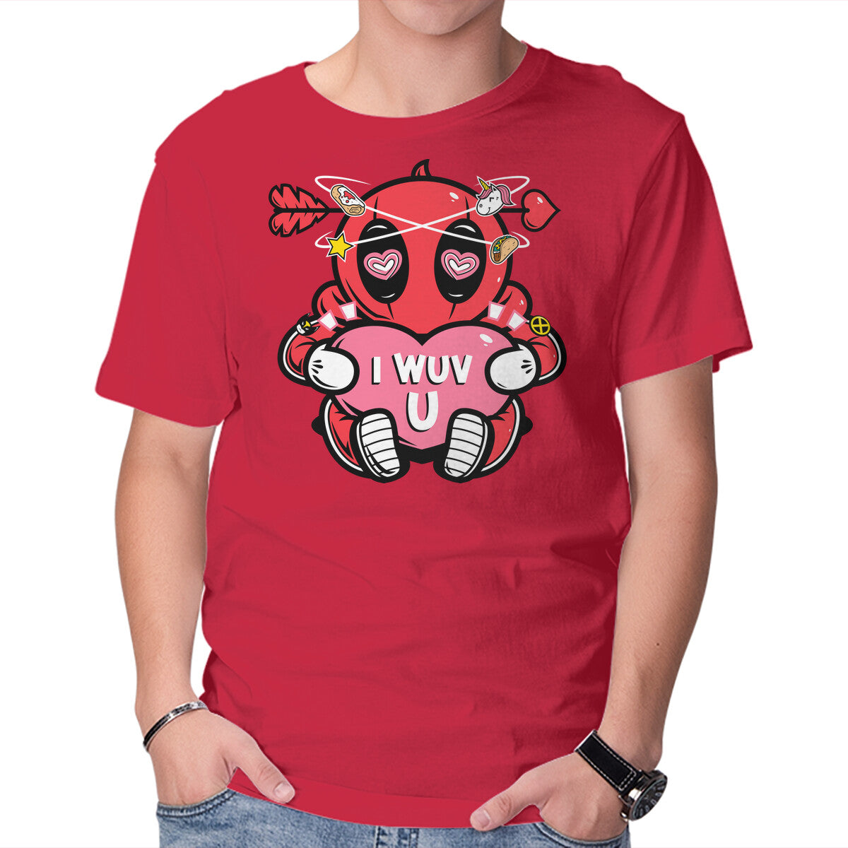 Unisex Crew Neck T-Shirt I Wuv You Graphic Short Sleeve Casual Tee M