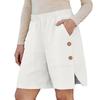 Damen locker lässige Shorts, lässige lockere Baumwoll-Leinen-Hose, mit Taschen