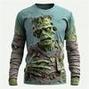Monster Print Casual Men's Long-sleeved T-shirt Outdoor Vacation Round-neck Long-sleeved Spring and Autumn Clothing