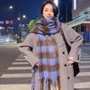 Korean Version of Mohair Rainbow Plaid Scarf Women's Autumn and Winter Popular Versatile Shawl High-end Imitation Cashmere Warm Scarf