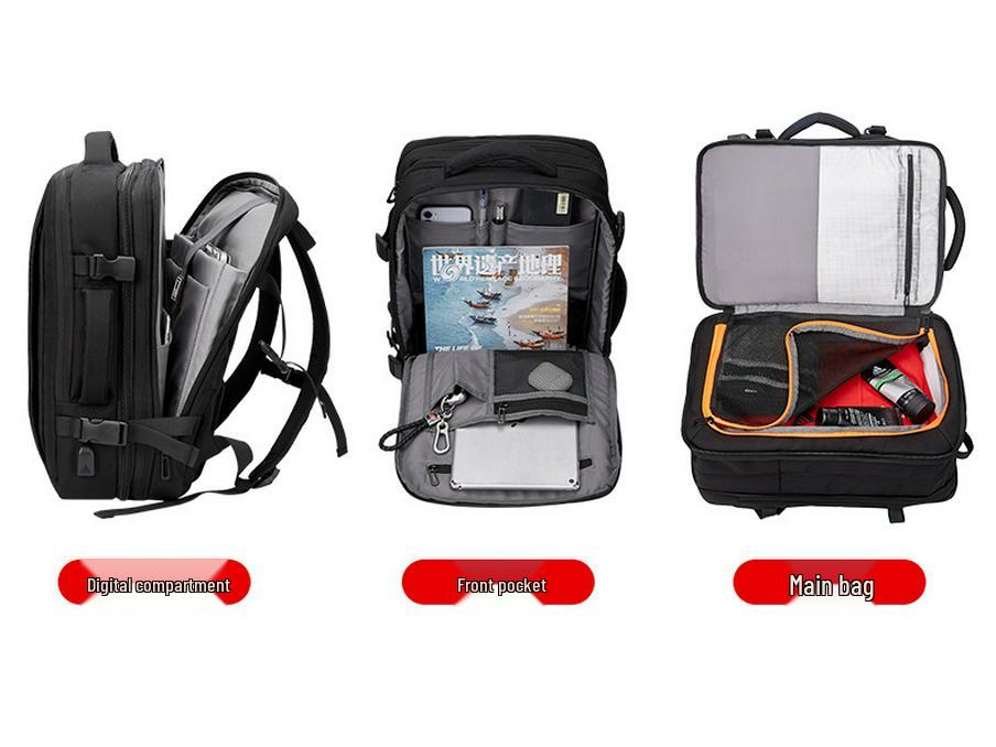 Men's Leather Business Travel Backpack with Laptop Compartment and Wet/Dry Separation