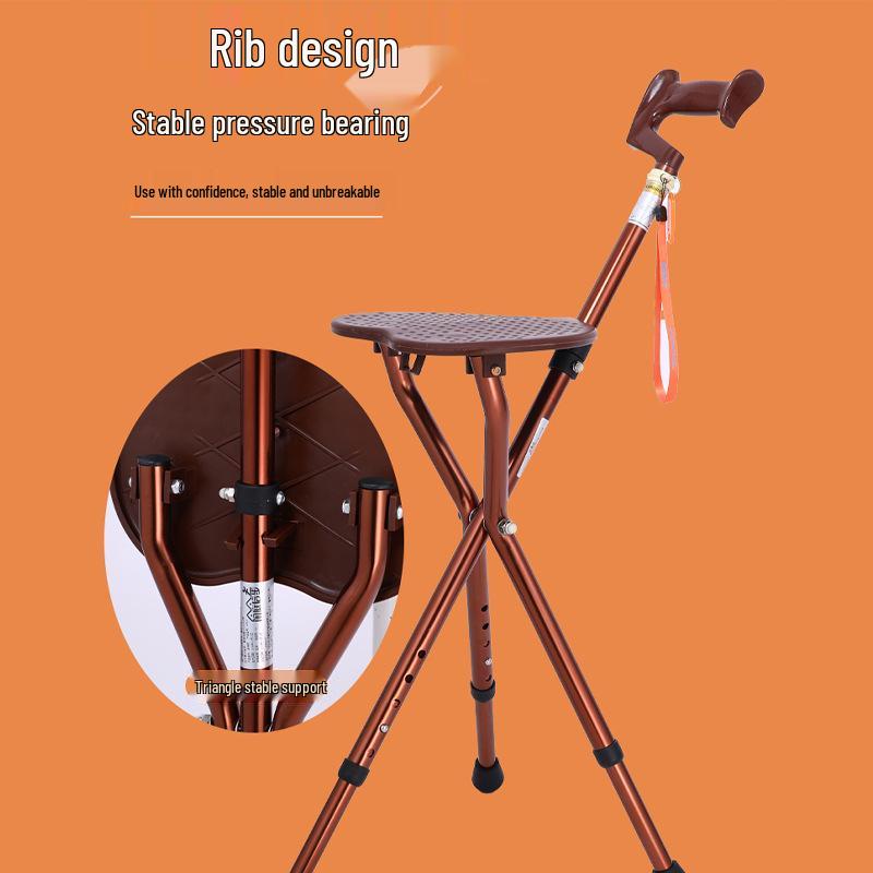 Lightweight Multi-Functional Cane Stool with Anti-Slip Grip & Light for Elderly