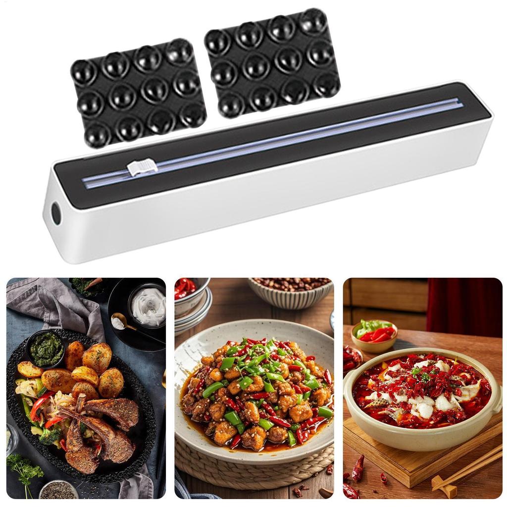 Food Wrap Dispenser with Cutter Sturdy Suction Cup Base for Aluminum Foil Cling Film Wax Paper Kitchen Restaurant Storage Box