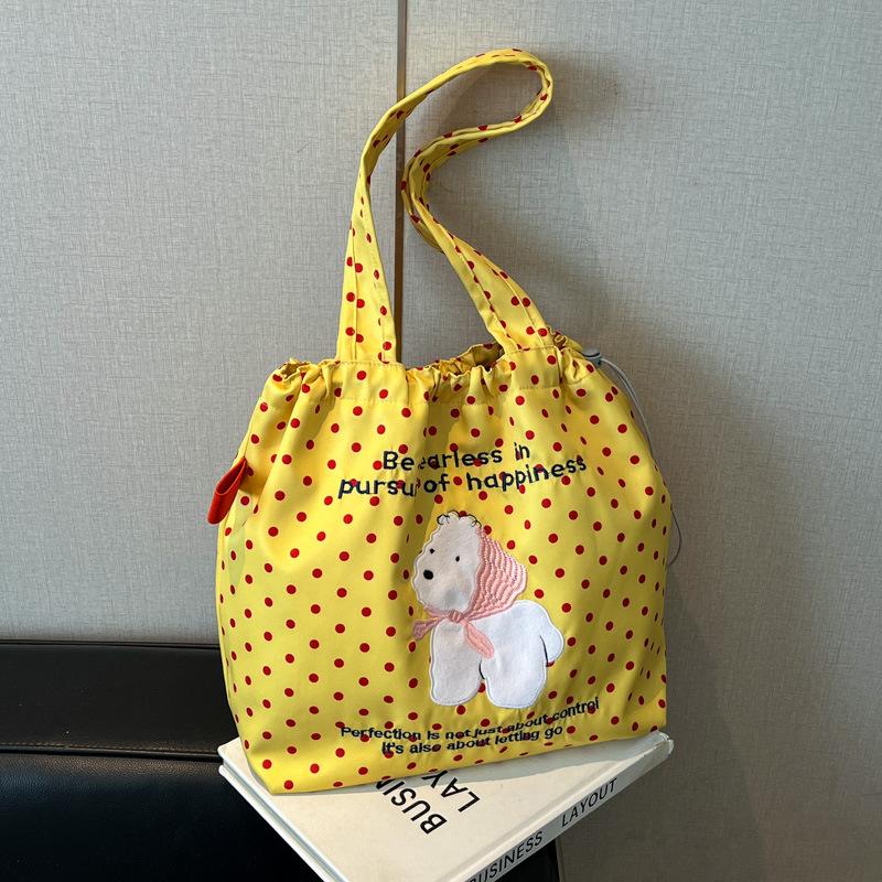 Casual Large-capacity Bag Women 2025 New Cartoon Puppy Nylon Canvas Bag Embroidered Letter Shoulder Tote Bag