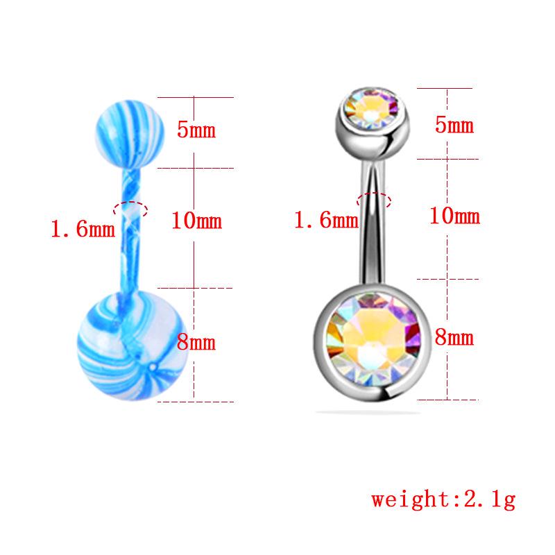 16-Piece Double Diamond Stainless Steel Belly Button Ring Set with Painted Spots