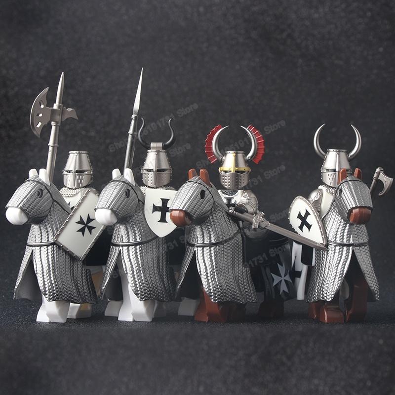Medieval Knight Serie Figures Building Blocks Warrior Soldiers Guards Lion Heart Hospital Teutonic Knight Battle Pastor Kid Gift