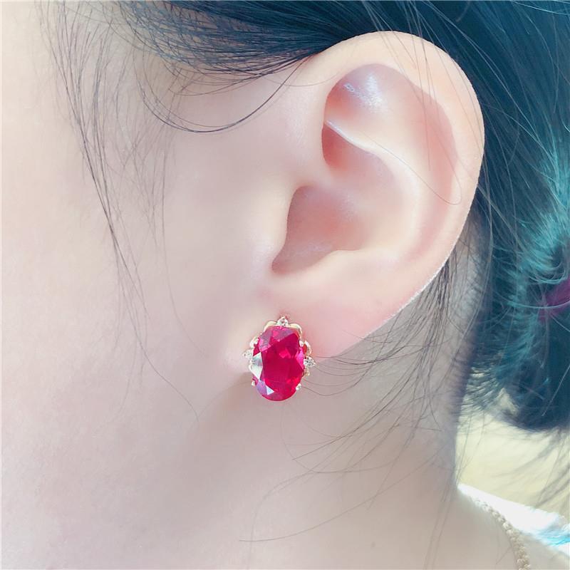 Exquisite Russian 585 Purple Gold Women'S Red Stone Egg Surface Earrings Fashion Temperament Pure Color Gold Plated Rose Gold Earrings