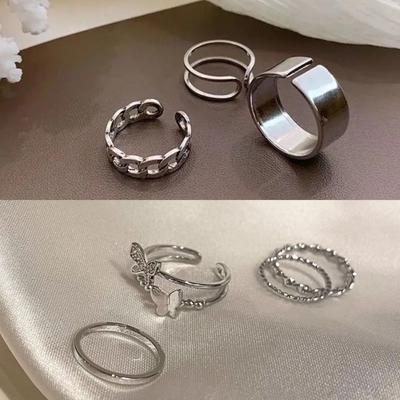 3/4pcs Adjustable Ring Alloy Hip Hop Ring Retro Jewelry  Gifts