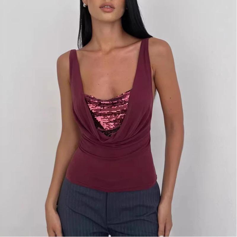 Летний Новый Женский Модный Горячий Девушка Короткий Рукав Тонкий Топ-майка S кларет