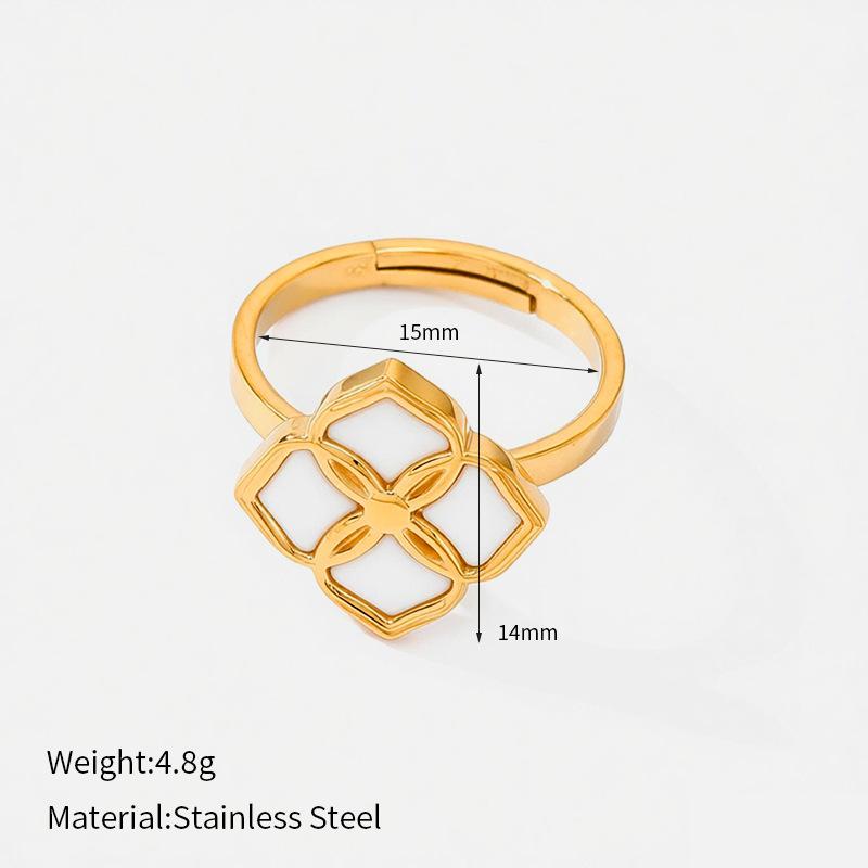 French Light Luxury Fritillary Clover Ring Stainless Steel Gold Plated Adjustable Open Index Finger Ring Versatile Jewelry