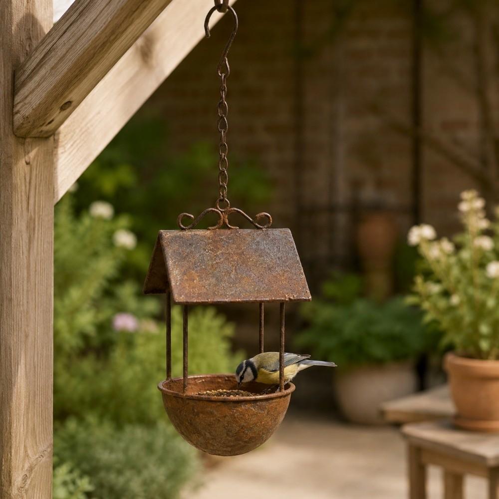 Rusty Red Hanging Bird Feeder Rainproof Water Feeding Station Creative Bird House Feeder Yard