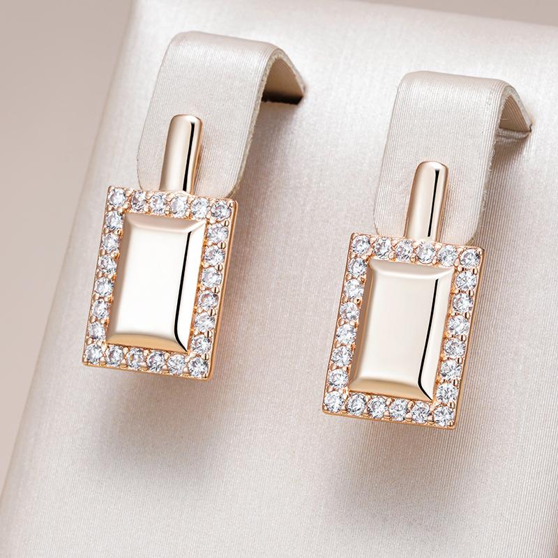 Fashion Glossy Dangle Earrings For Women Rose Gold Color Simple Square Natural Zircon Accessories Daily Fine Jewelry