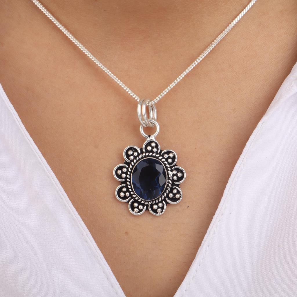 London Blue Topaz Gemstone 925 Sterling Silver Jewelry Oval Pendant 1.37" For Anniversary Gift CP-40-6