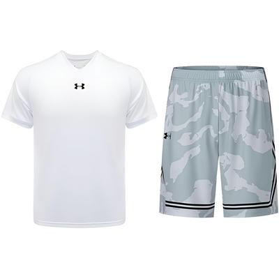 Logo Print Breathable Short Sleeve T-Shirt Camouflage Pattern Knitted Shorts Casual Sports Set Men Sets 21500531-100+24500210-100