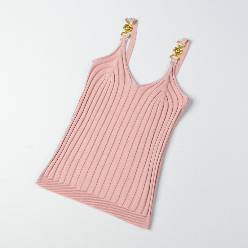 Vest Suspender Women's Summer Wear with A V-neck Slim and Versatile Careful Bottom Open Shoulders Sleeveless Top