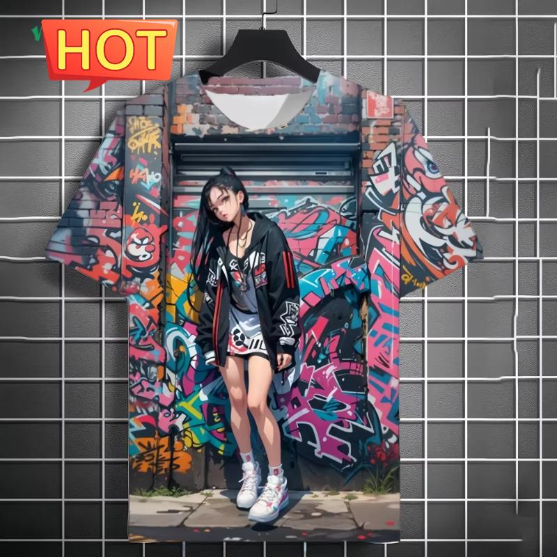 Harajuku  Style Cartoon Anime Printed Men's T-Shirt Summer Outdoor Men's Clothing Tide Girls Pattern Men Tops Short Sleeve Tee