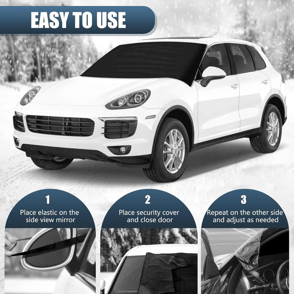 1 PC Car Windshield Snow Cover, Snap-On Waterproof and Scratch-Proof Windshield Protector, 600 D Oxford Cloth Car Window Snow Cover, Universal for