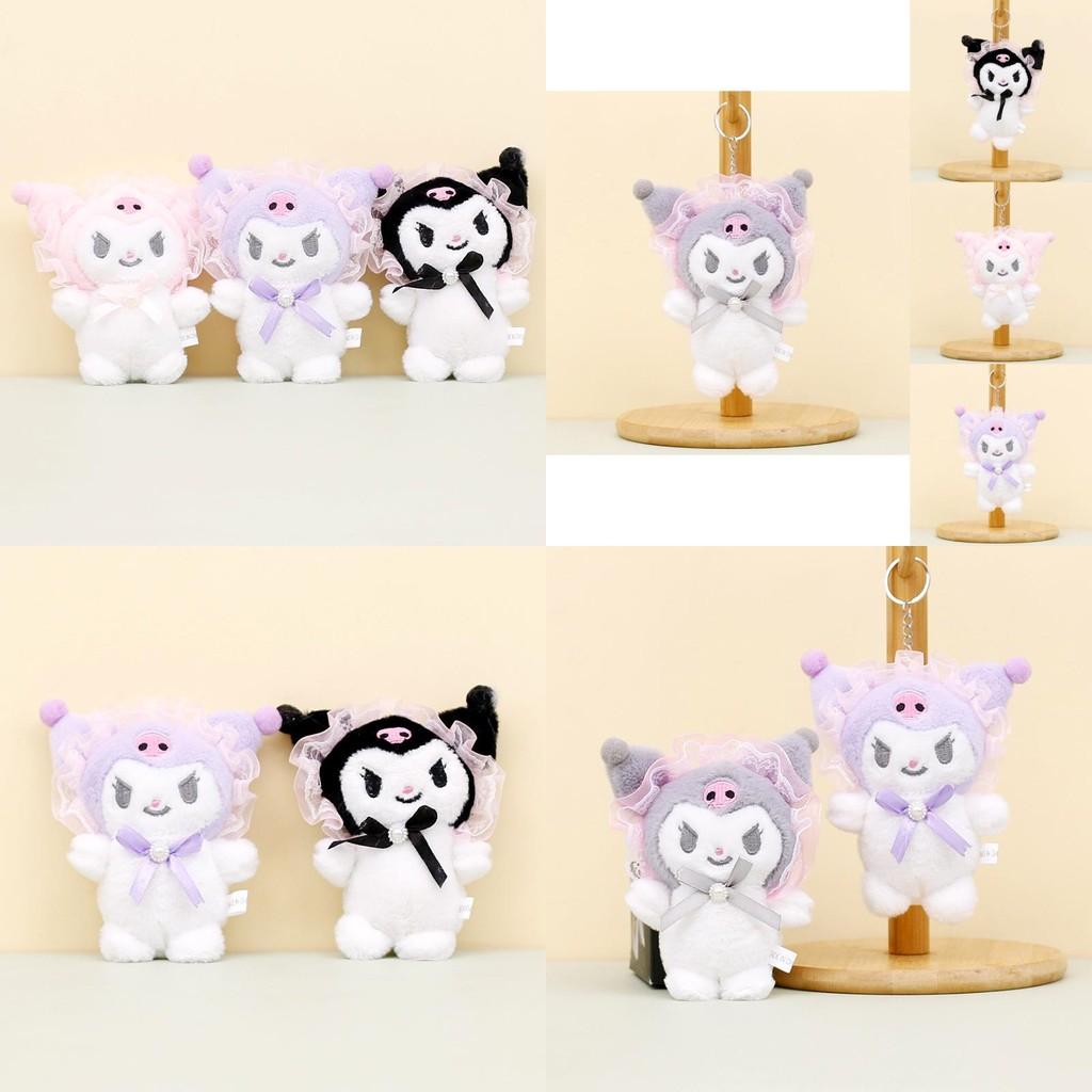 Cute Sanrio Kuromi Plush Toy Keychain Adorable Short Plush Stuffed Doll 12cm