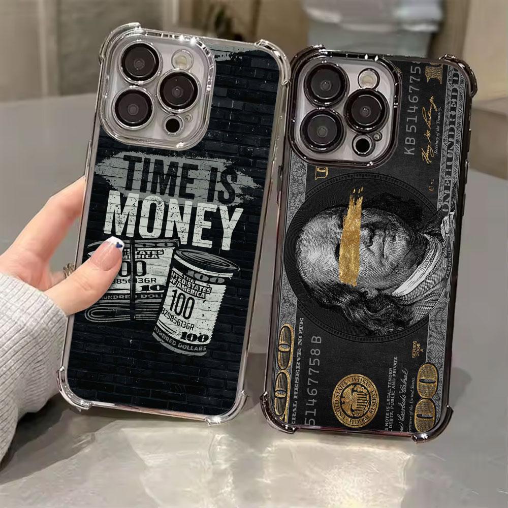 Black Dollar Time Is Money Phone Case for iPhone 11 13 15 16 17 Pro Max 14 Plus 17Air 16E 13 Pro 12 Mini 17Pro Soft Clear Cover