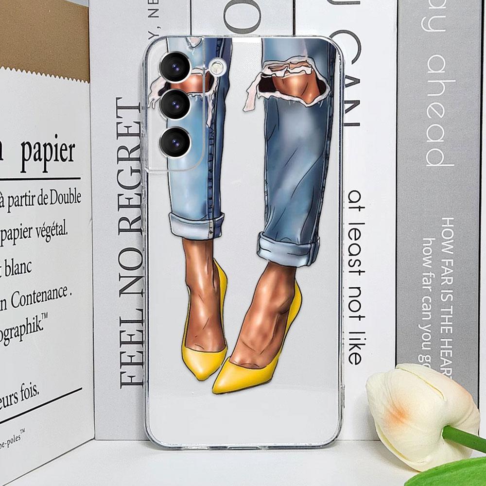 

Fashion Girls Luxury Phone Case for Samsung Galaxy S25 S24 S23 S22 Plus S21 Ultra FE 5G Transparent Soft Cover Fundas Shell Skin Samsung S23 Plus