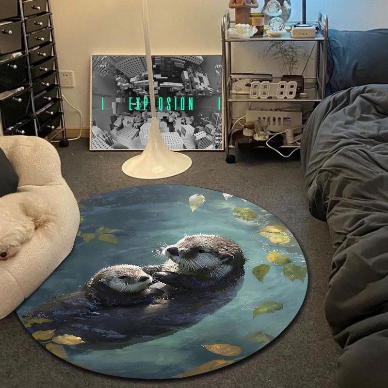 Rustic Round Moon Multicolor Area Rug, Non-Slip Floor Mat for Dining Room