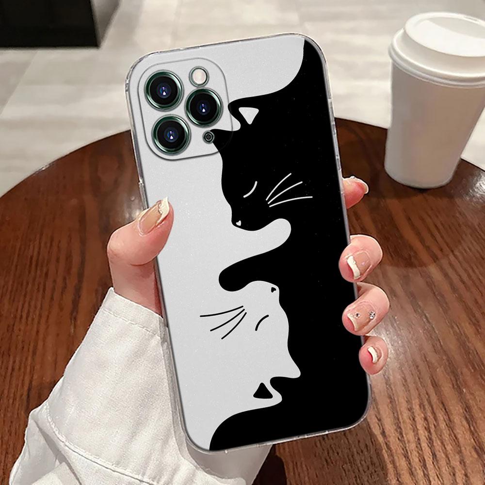 Funny Cute Cat Line Art Transparent Case For Apple iPhone 17 16 15 14 13 12 11 Pro Max 16 Plus 16E 17Air 17Pro Phone Cover Funda
