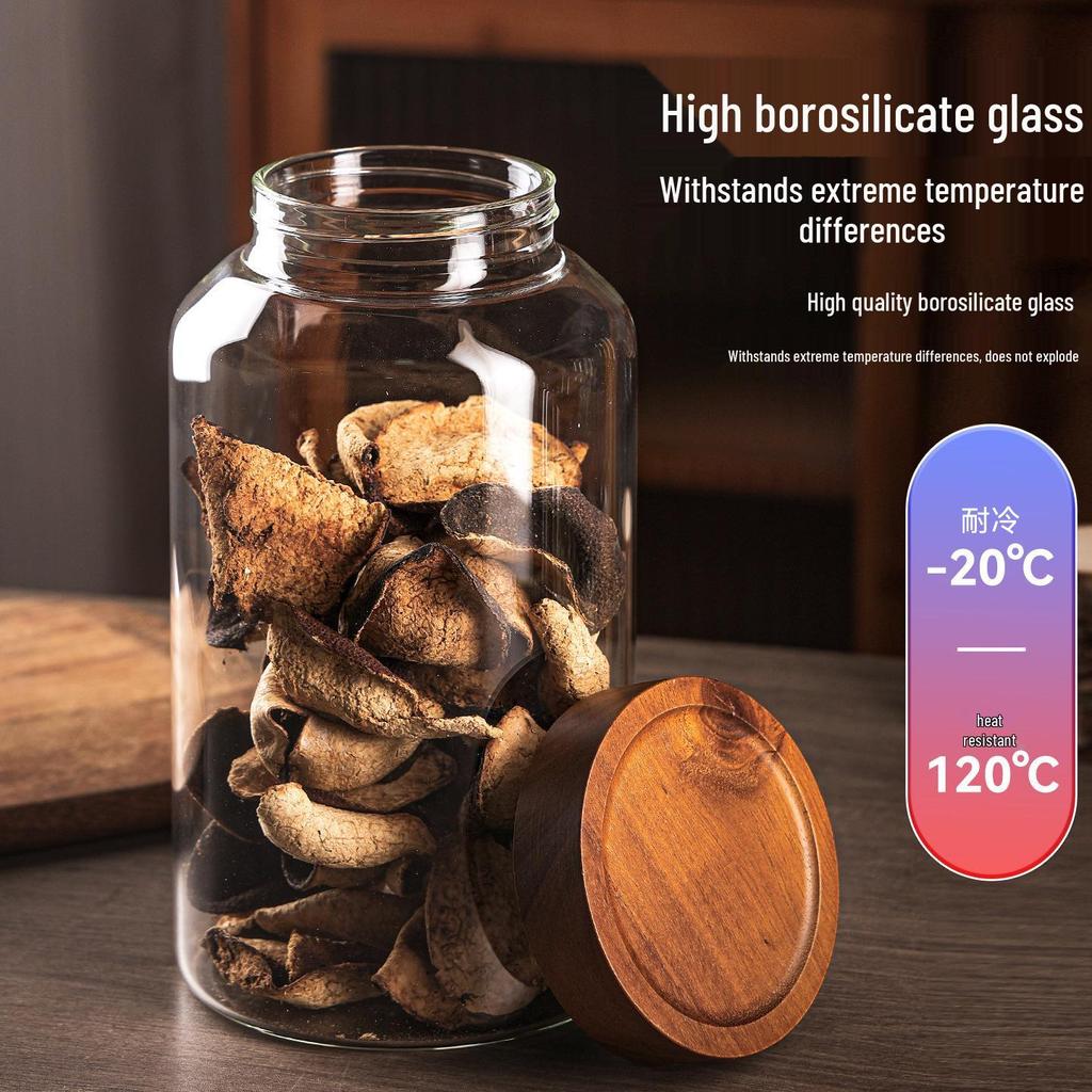 Barattolo di Stoccaggio Trasparente in Vetro Borosilicato con Coperchio in Legno di Acacia - Contenitore Ermetico per la Casa.