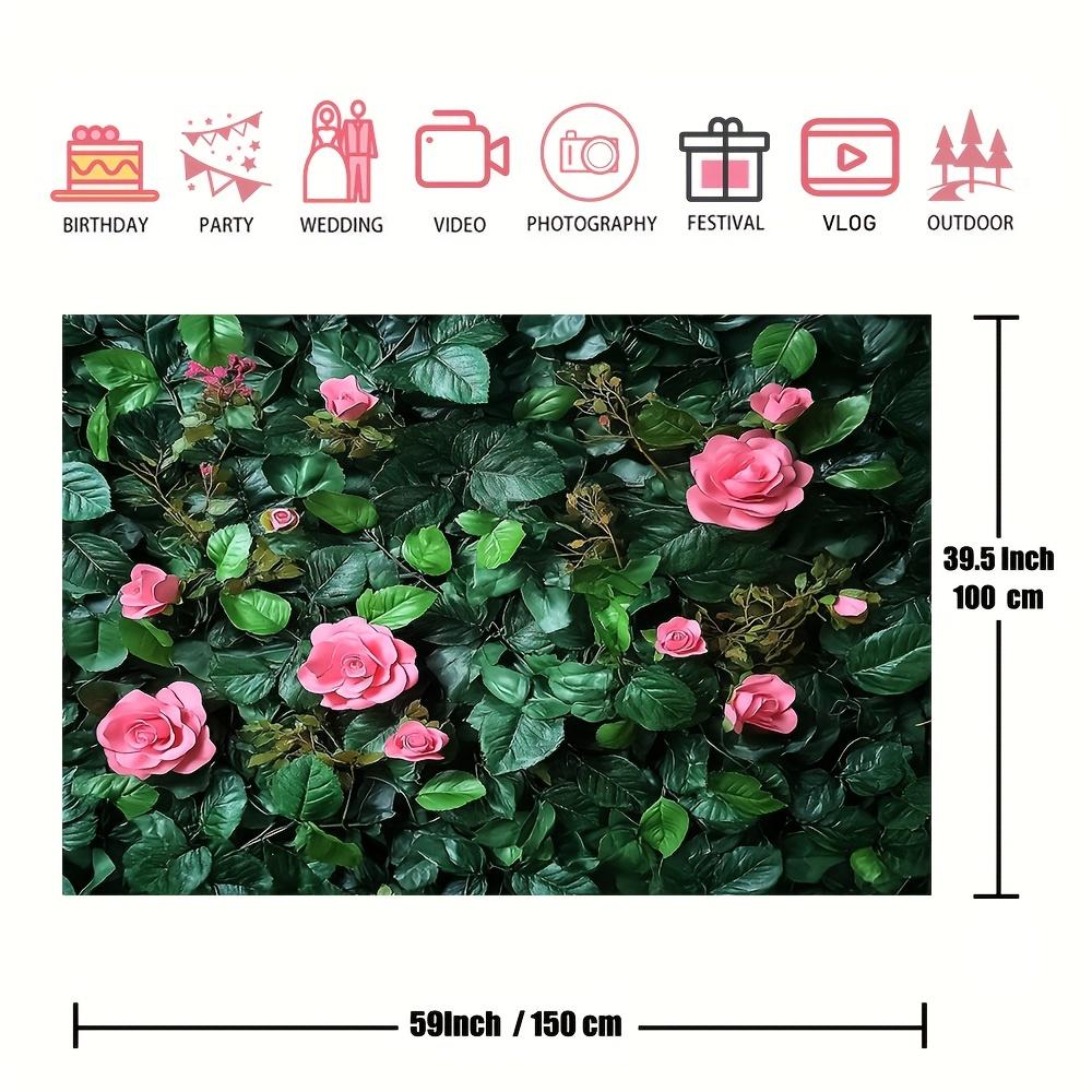 1 piece of polyester artificial green grass and pink rose wall panel - abundant artificial green plants and vibrant roses