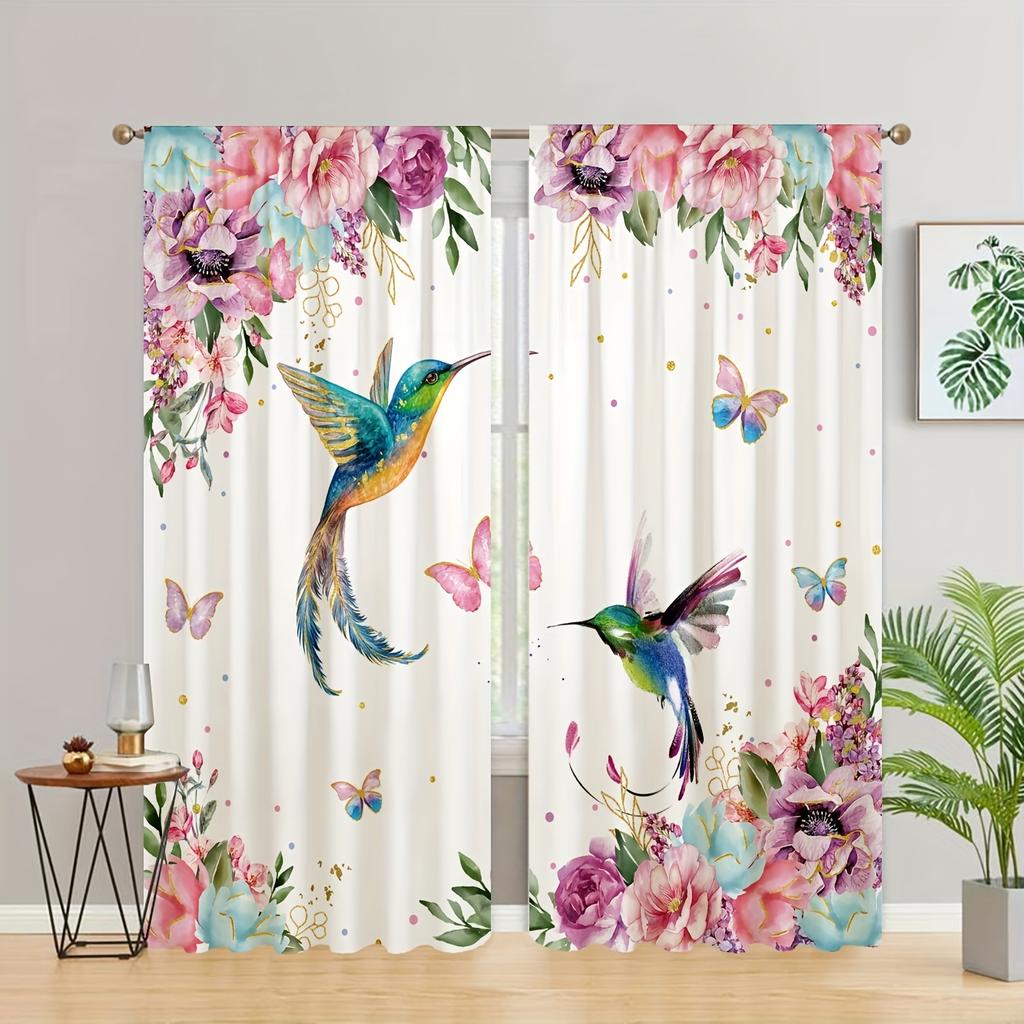 Flower Lily Birds Printed Curtains Curtain Suitable Kitchen Bedroom Study Cafe Living Room Home Decor Set Of 2 Made Polyester With Rod Pocket Washable