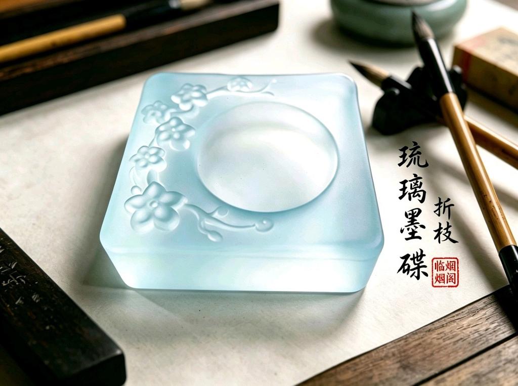 Elegant Glass Ink Dish Tray Multifunctional Chinese Calligraphy Brush Rest Paperweight
