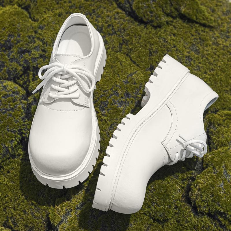 White leather shoes men's spring breathable low-top Martin shoes British thick-soled heightening business casual muffin shoes 1026-J