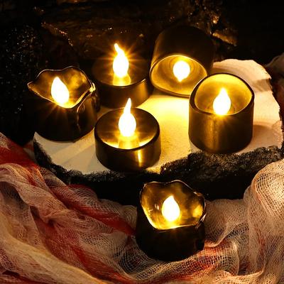 6/1PCS Luces de Vela LED sin Llama a Batería Luz de Velita Velas de Té Negro Para Decoración de Halloween Cumpleaños Boda Fiesta