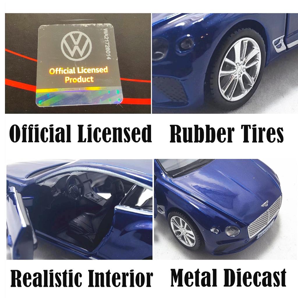 1/36 Bentley Continental GT Pullback Toy Car Model Official Licensed Scale Replica Metal Diecast Miniature Art Xmas Kid Boy Gift