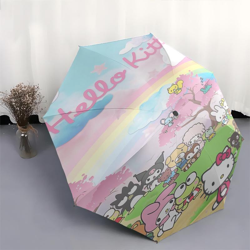 Hello Kitty, Sanrio Automatic Open/Close Umbrella-Cute Umbrella with Cute Design, Portable 3-Fold Compact Umbrella for Men & Women, Hallowee