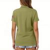 Women’s Short Sleeve Polo Shirt with Printed Flag Design Button Front Collar Casual Fit Top for Everyday Wear