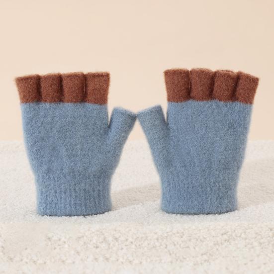 Kids Knitted Gloves Winter Half Finger Gloves Soft Color Block Warm Wrist Gloves for Boys Girls Indoor Outdoor Use