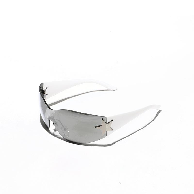 Glasses One-Piece Frameless Sunglasses Women'S Trend Personality Cycling Pentagram Sunglasses Men