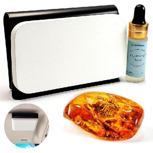 Car Air Freshener Kit – Natural Stone Diffuser with Visor Clip & Refill – 90-Day Long-Lasting Odor Eliminator – Premium Gift Set (Cabana)