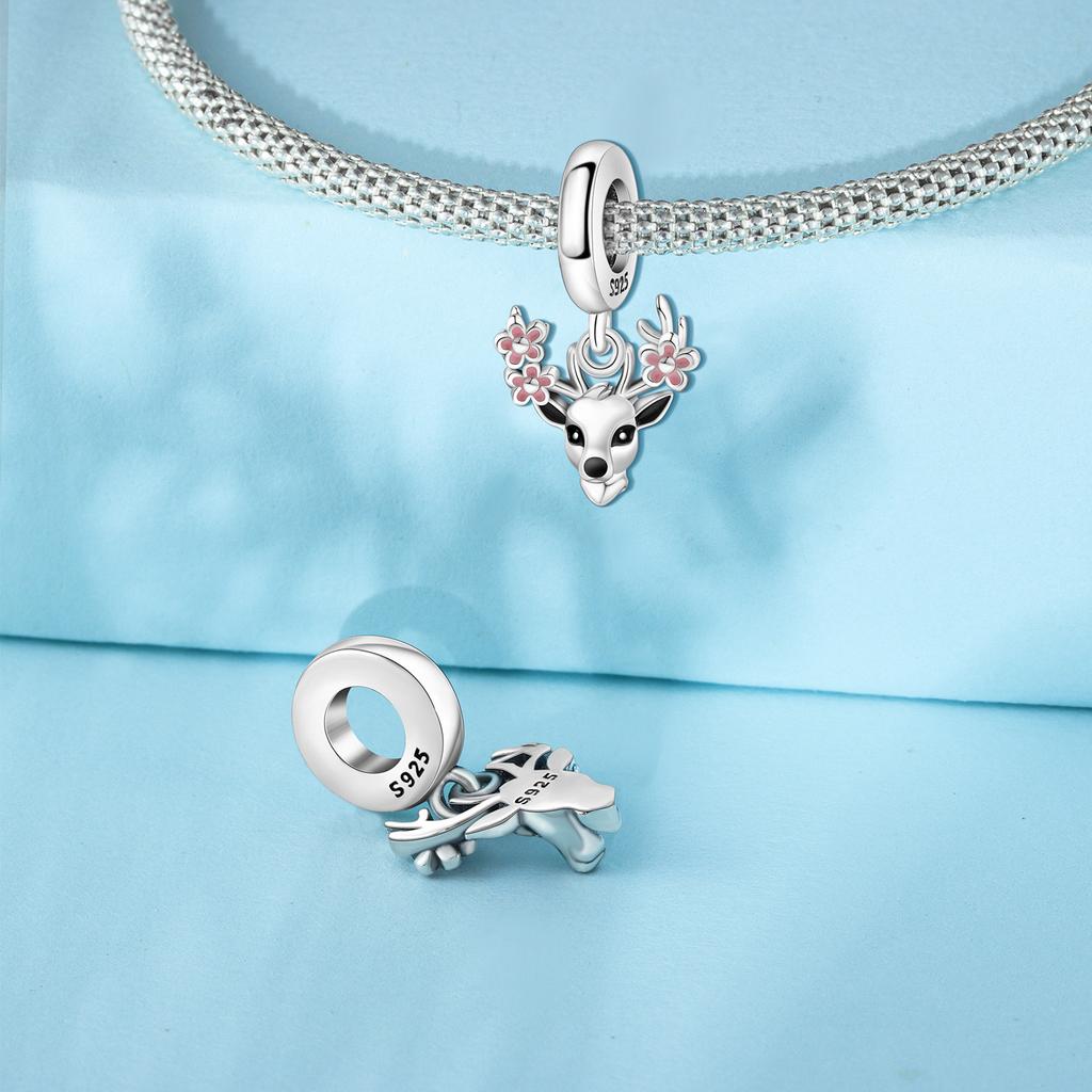 Copper Cute Sika Deer Pendants Bracelet Charms Fit Bangle For Women Jewelry Party Beads Fine Gifts Diy Accessory