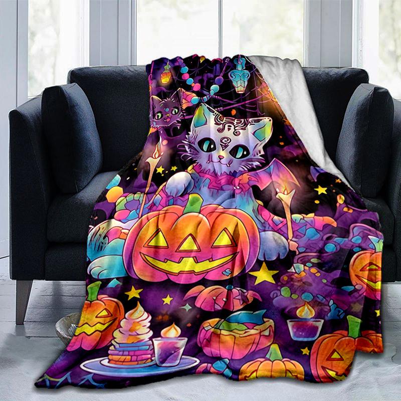 1pc Halloween Themed Cats Blanket,Living Room, Travel, Camping, Car Blankets