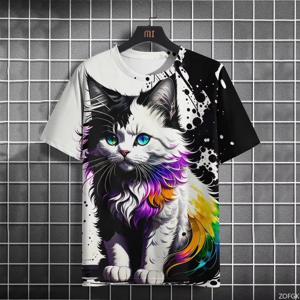 Women's Top Crew Neck Cat Print Fashion Short Sleeve Loose T-Shirts Women’s