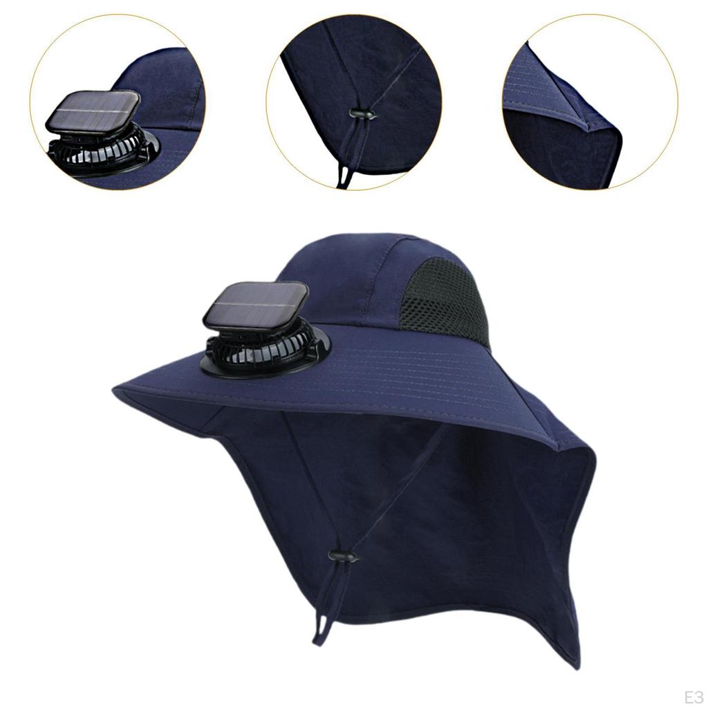 Solar Fan Sun Hat Bucket Wide Brim for Travel Garden Sport Boating Cycling