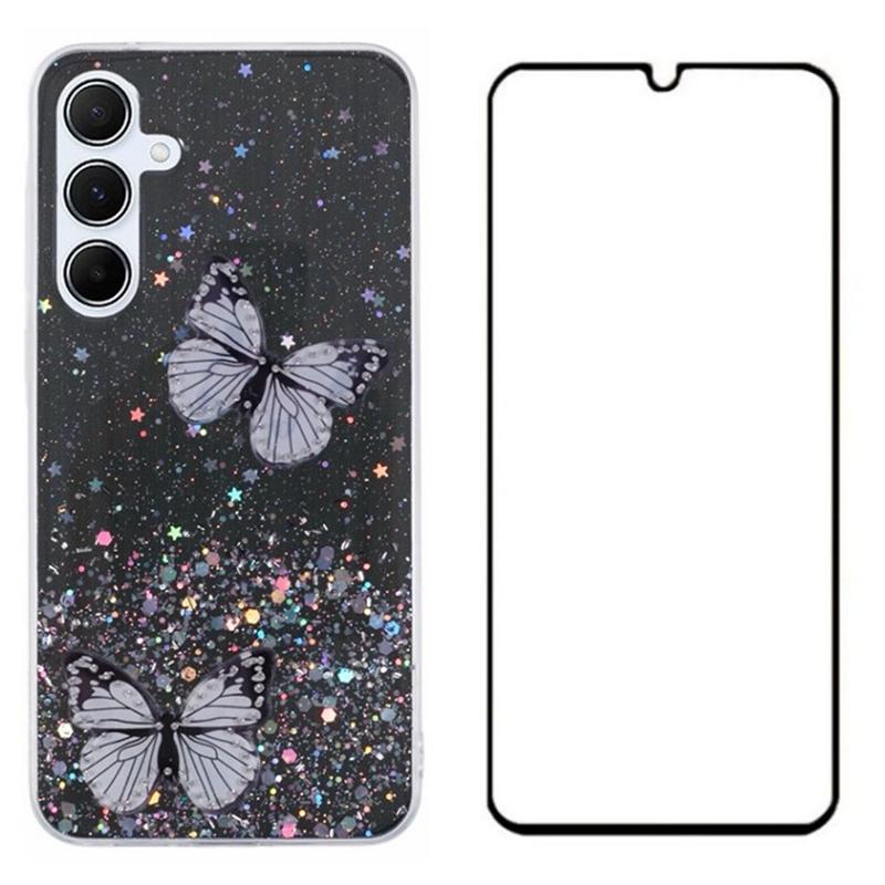 

WANLONFENG AW Series for Samsung Galaxy A05s 4G TPU Case Epoxy 3D Butterfly Phone Cover with Screen Protector Black