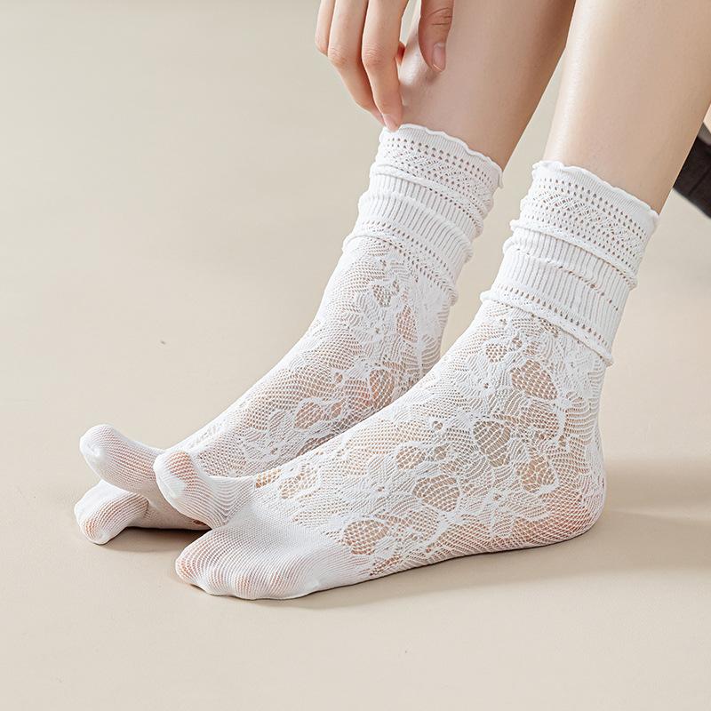 Mode Japanische Tabi Zehensocken Damen Sommer Sexy Spitze Zwei-Zehen-Socken Netz Atmungsaktiv Einfarbig Transparent Split Tabi Zehensocken