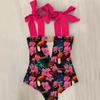 2026 New Sexy One Piece Swimsuit Shoulder Strappy Swimsuit Print Floral Swimwear Women Backless Bathing Suit Beach Wear Monokini