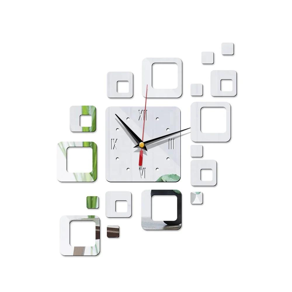 Acrylic Creative Hollow Square Mirror Wall Clock Diy Stickers Personality Mute Modern Design Home Decoration Watch
